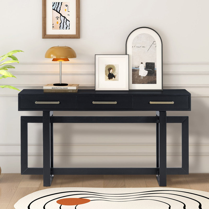 Nerene 57'' Solid Wood Top Console Table, Black