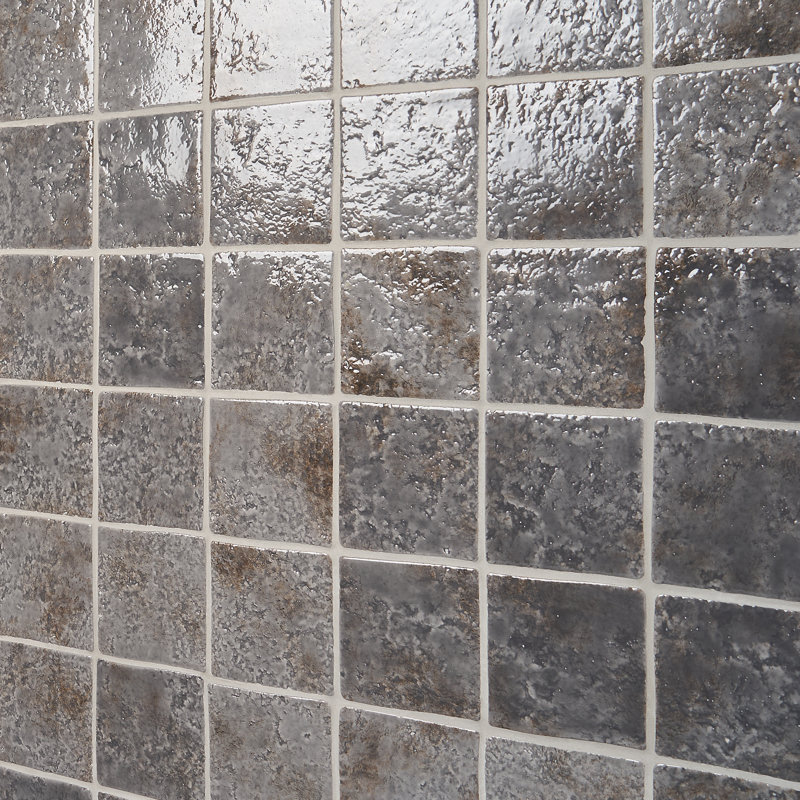 Greta 5x5 Glossy Textured Porcelain Tile, Smoke Gray