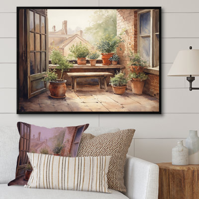 Runald Cottage Balcony Garden III - Landscape Cottage Framed Canvas Print Wall Art