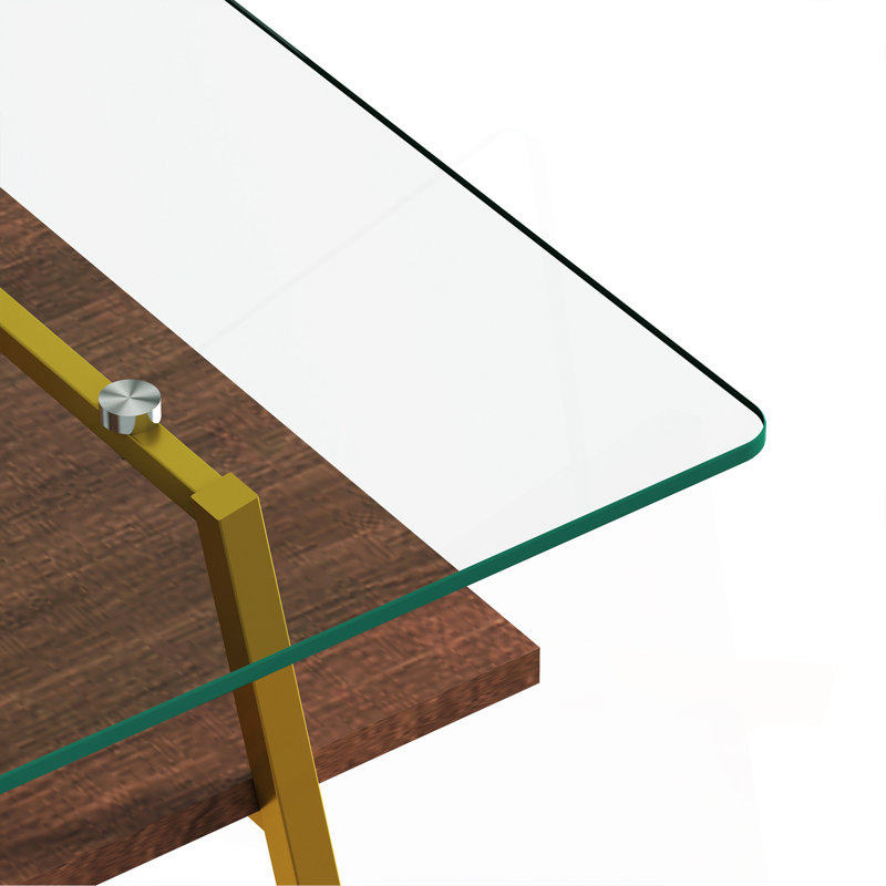 Rectangle Coffee Table, Tempered Glass Tabletop With Gold Metal Legs, Modern Table For Living Room , Transparent Glass, Clear