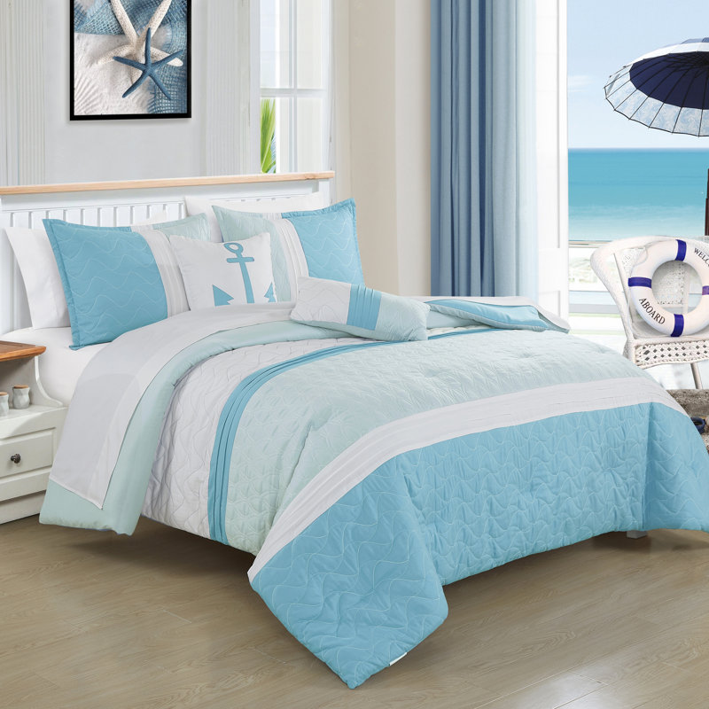 Ensemble complet de lit dans un sac 9 pièces Anchors Luxury, Très grand édredon et 8 pièces supplémentaires, Bleu très foncé