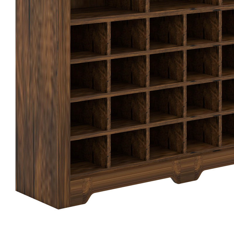 Sleek Design 24 Shoe Cubby Console, Modern Shoe Cabinet With Curved Base, Rustic Brown