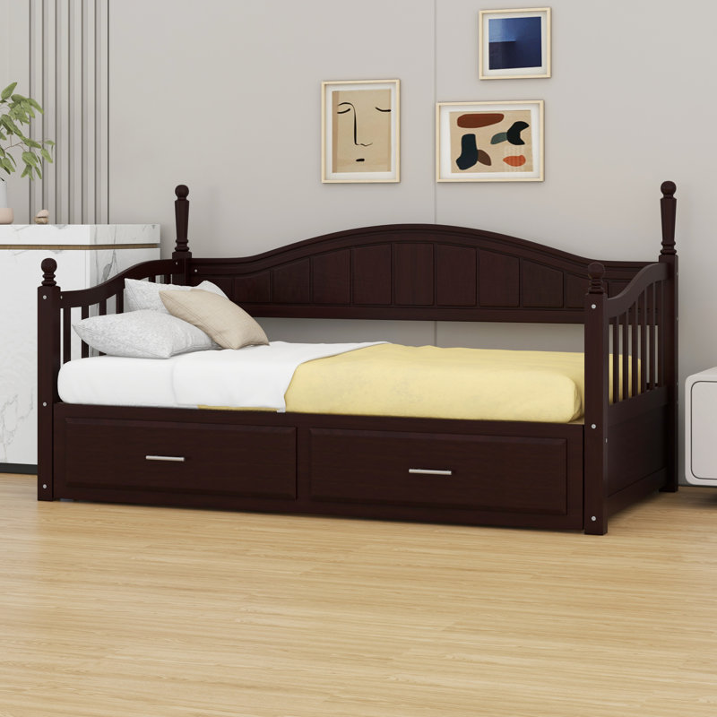 Lit de jour en bois avec couchette, lit de jour extensible avec deux tiroirs de rangement
