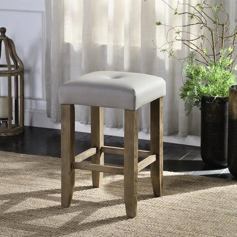 Counter Height Stools Of 2 In Gray And Oak Tapered Leg Design With Button Padded Pu Leather Seat For Home Dining Rectangular A Memorable Meal