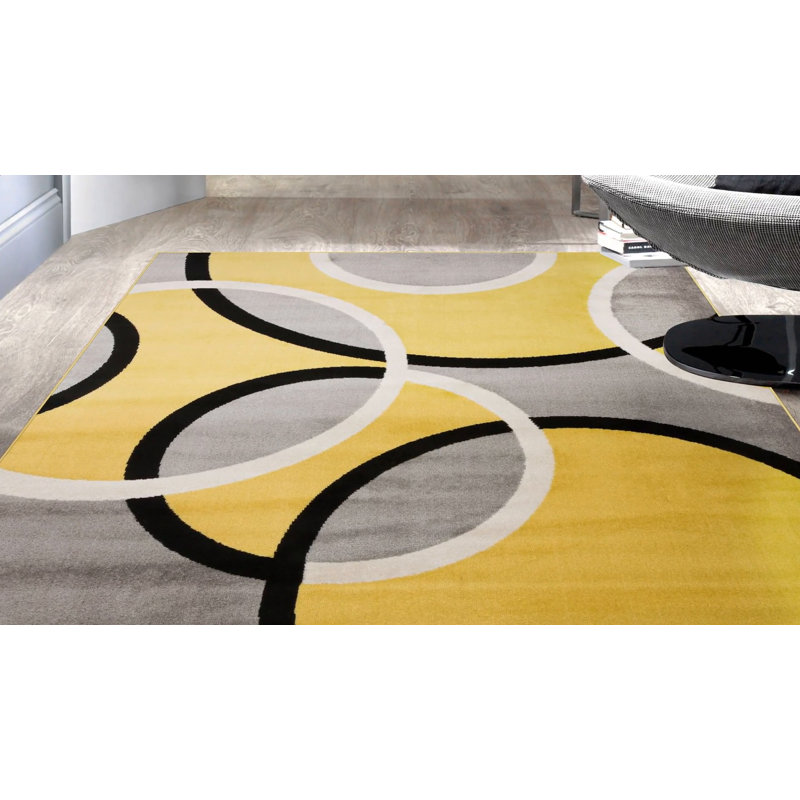 Yellow and Gray Geometric Rectangular Synthetic Area Rug