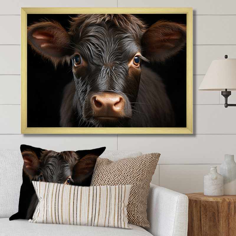 Portrait de vache - grande vache, art mural, H 30 po x l 40 po x P 1,5 po, Cadre doré simple