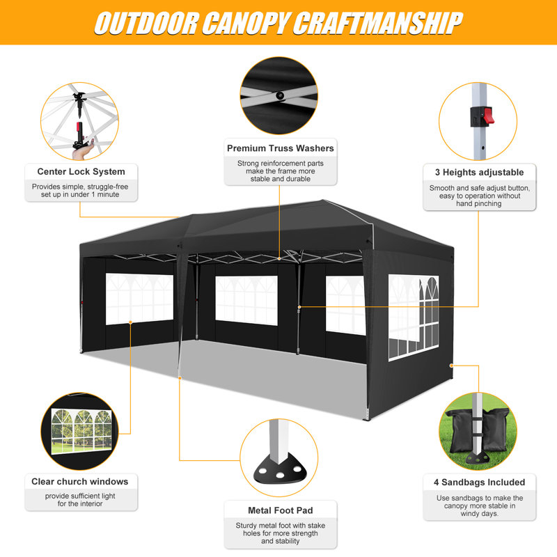 3m x 6m Metal Vault Canopy, Black