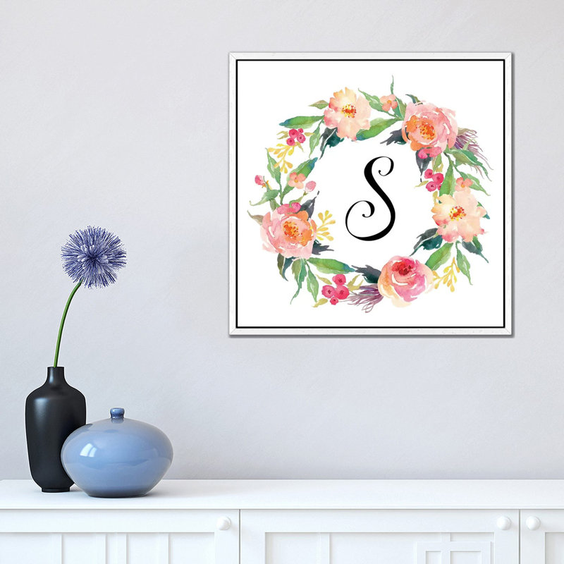 S (Initial) - Painting on Canvas, 45.72 cm H x 45.72 cm W, White Framed