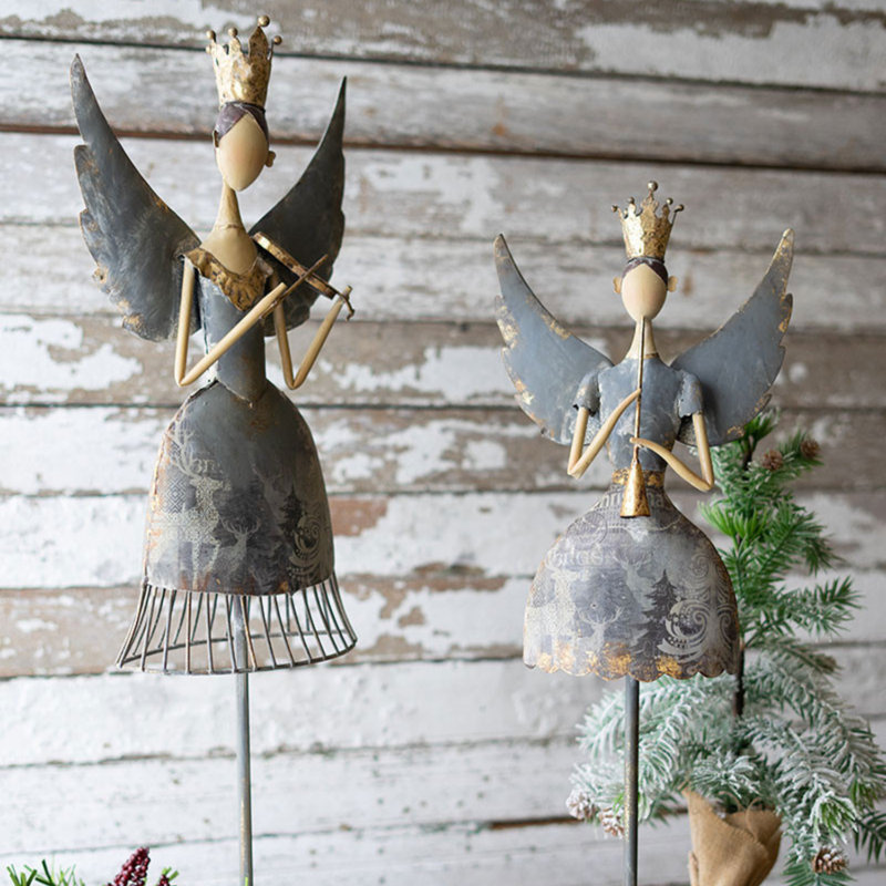 The Holiday Aisle® Set Of 2 Metal Angels Playing Musical Instruments