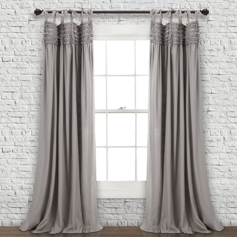 Lydia Ruffle Semi Sheer Curtain Pair, 40'' W x 84'' L, Gray
