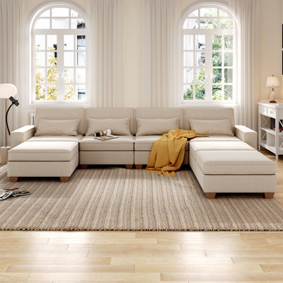 Canapé modulaire en forme de U de 131 po avec 7 sièges et siège de rangement et support pour téléphone