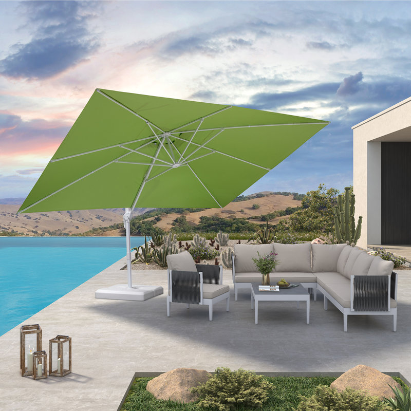 Grand parasol rectangulaire en porte-à-faux économique vert 10 pi x 13 pi avec base blanche Pole, Vert