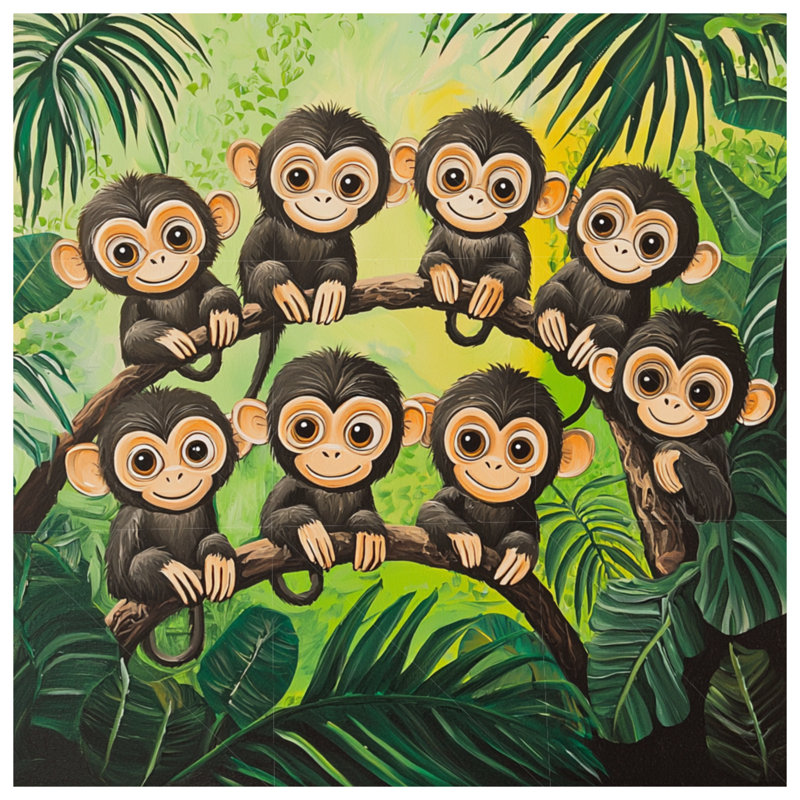 Tapisserie murale Monkeys - Décoration murale animaux, H 104 po x 88 avec 4 œillets