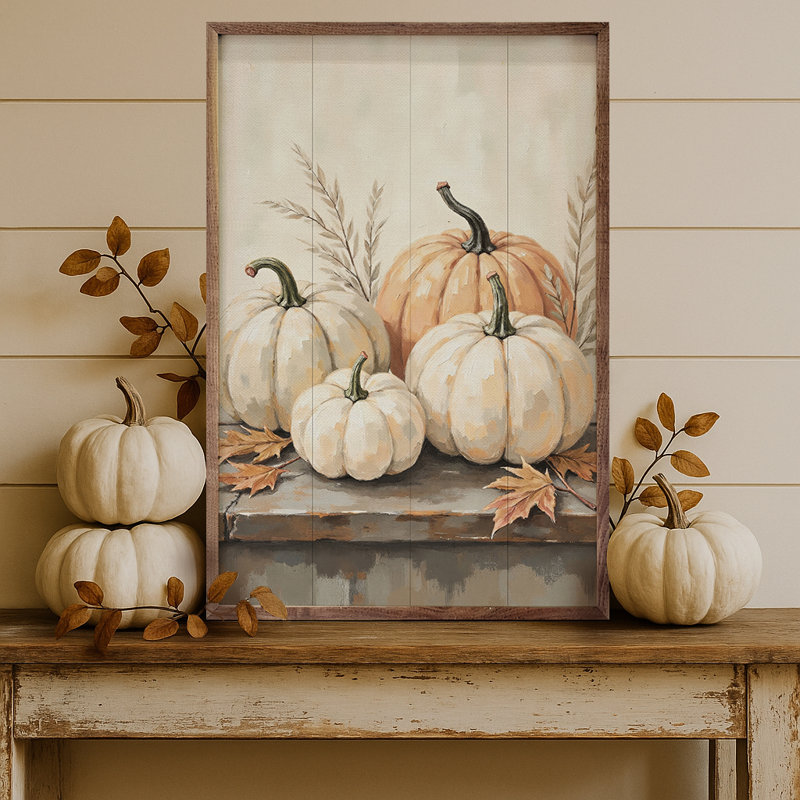 Pumpkins On Weathered Wood, 16" H x 10" W