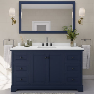 Meuble-lavabo sur pied simple 60 po avec plateau en quartz et miroir Avery