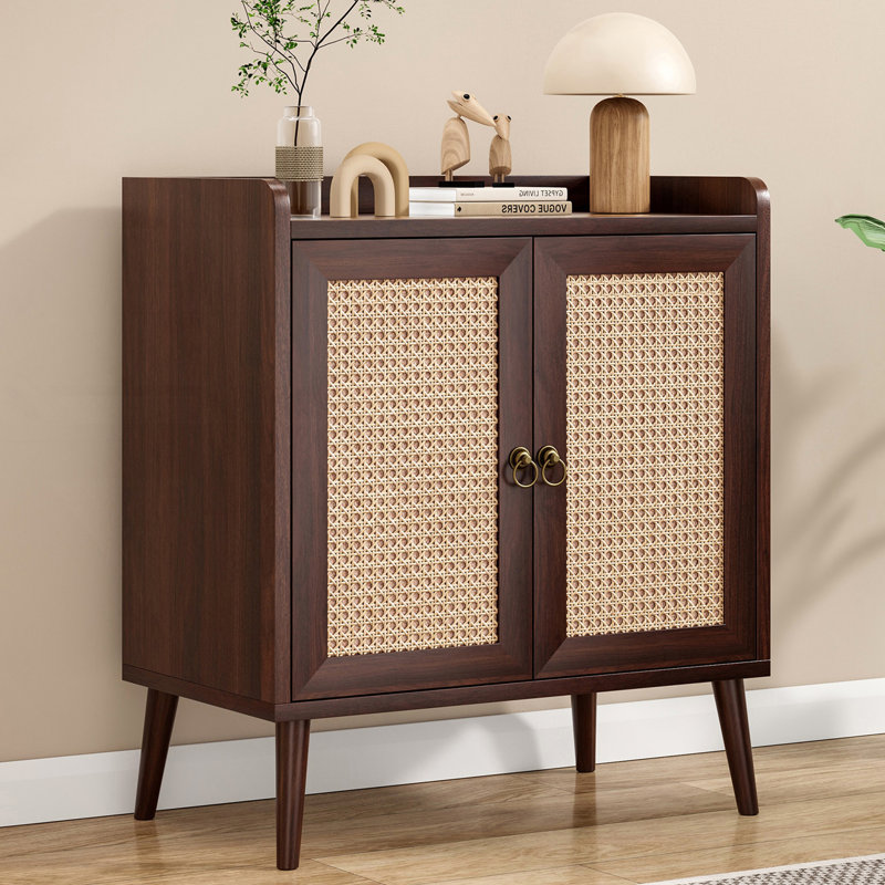 Buffet avec portes en rotin, armoire d'appoint rétro