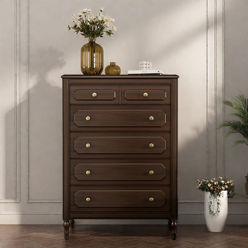 Modern Simple Retro Wooden Six Drawer Accent Chest