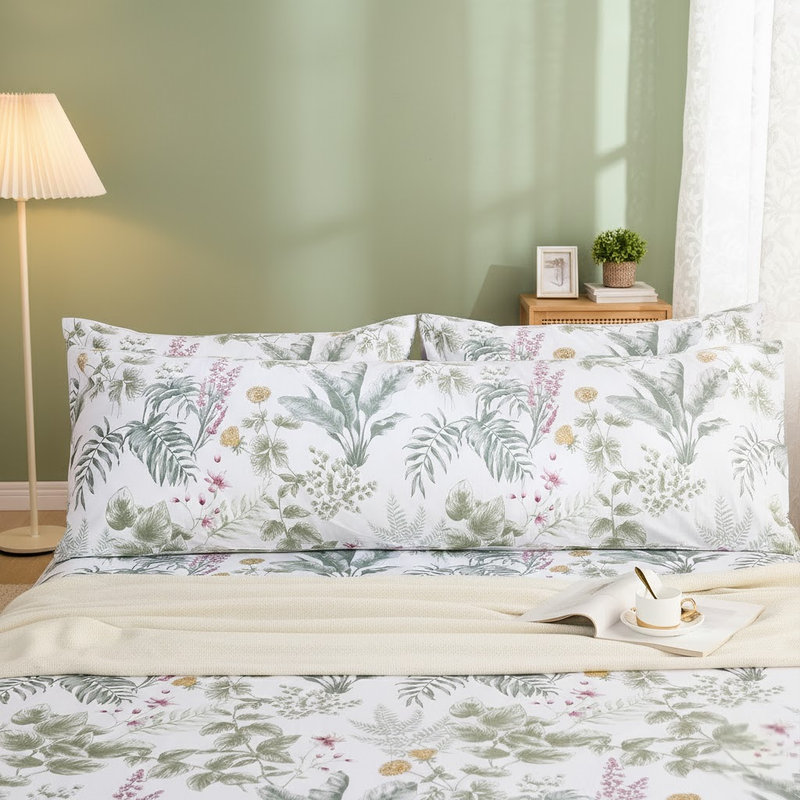 Body Pillowcases 100% Cotton Pillow Case, 1-Piece Green Tropical Botanical Pillow Cover, Soft & Breathable Envelope Closure Pillow Case Set (Body, 20"x54")