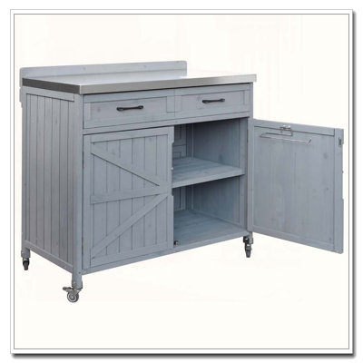 39.4" Outdoor Kitchen Cabinet with Stainless Top & Knife Rack