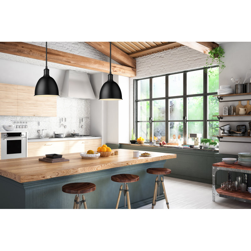 Waldon 1-Light Dimmable Single Pendant , Matte Black, 10" H x 8.25" W