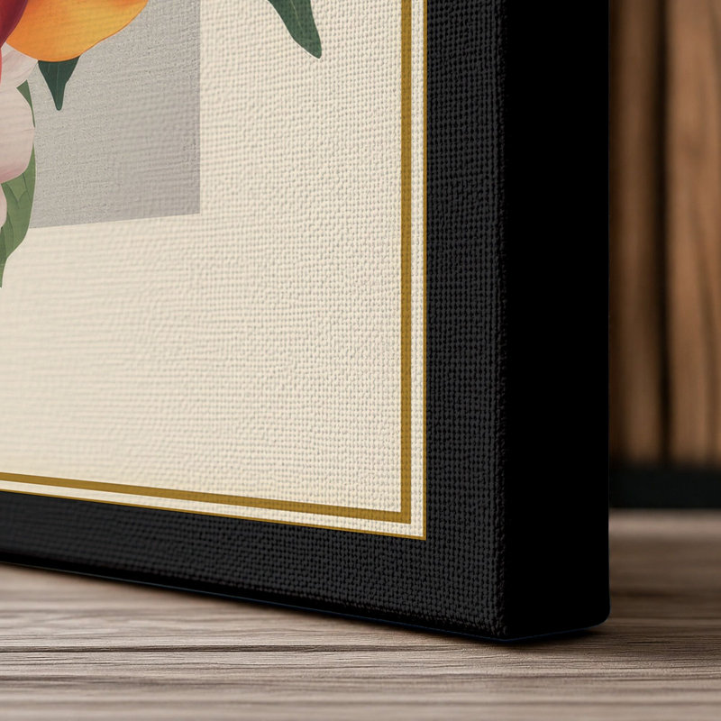 Peach Blossom Study Botanical - Wrapped Canvas, 24x16 - 61.0 x 40.6 cm, Black Border