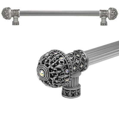 Carpe Diem Hardware 7648R-11AB Versailles Satin Fleur De Lys 12 inches c.c. long pull large finial with Swarovski Crystals with 5/8 reeded center in Satin
