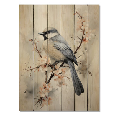 Art asiatique, oiseau Sumi II sur bois