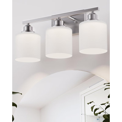 Luminaires de salle de bain au-dessus du miroir, lumières de meuble-lavabo à 3 lumières nickel brossé, lumière de meuble-lavabo moderne, abat-jour en verre et finition nickel antirouille, lumière de salle de bain pour petit espace