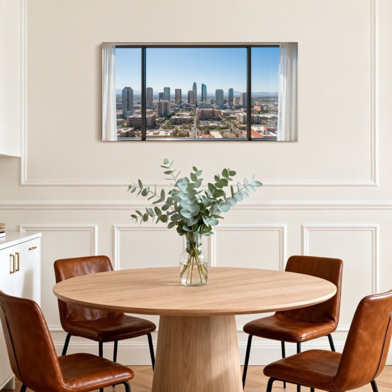 Vue de paysage urbain à travers un cadre de fenêtre Z251225161612195229, H 16 po x l 32 po