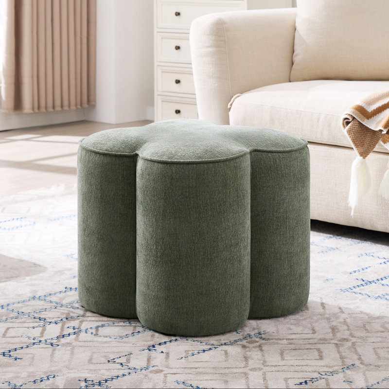 Leiani 18.5" Wide Boulce/Velvet/Linen Upholstered Ottoman, Green Linen