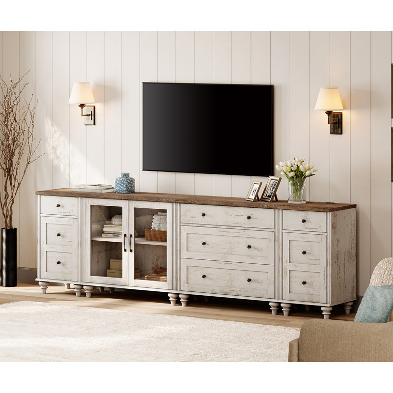 Buffet 100,8 po Abinaash, Blanc rustique / brun
