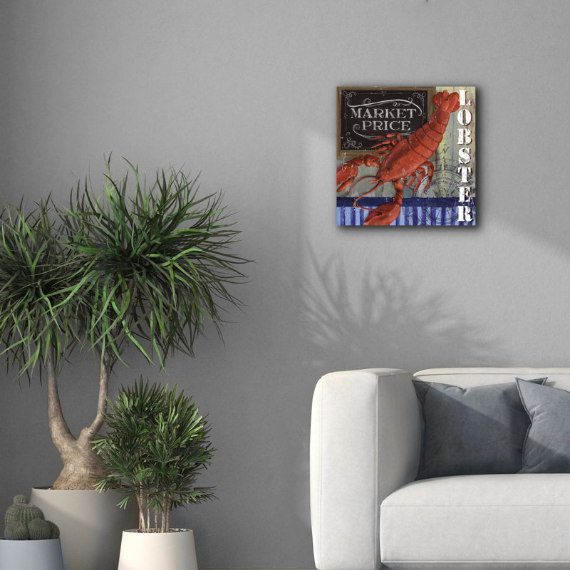 «Lobster» par Fiona Stokes-Gilbert, art mural sur toile, H 18 po x l 18 po x P 0,75 po