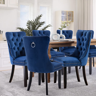 Velvet Dining Chair With Button Back Ring Set of 6