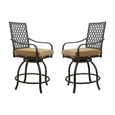 Outdoor Living Swivels Bar Stools, Outdoor Bistro Set For Garden Balcony Backyard Deck, High Bar Chairs With Seat Cushion,Khaki(2 Chairs)