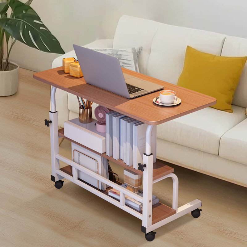 Bureau debout mobile à hauteur réglable avec roulettes - Bureau d'ordinateur roulant - Tablettes de rangement - Table d'ordinateur portable compacte - Bureau à domicile et bureau - Blanc, 60 x 40 cm