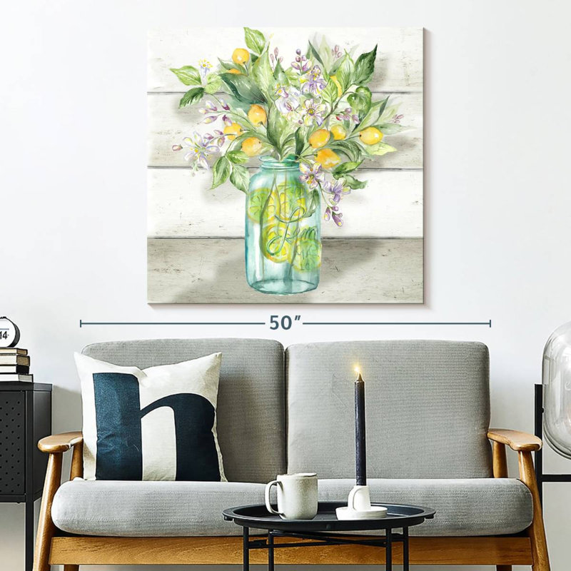 Yarlin, aquarelle, citrons, pot Mason, Shiplap