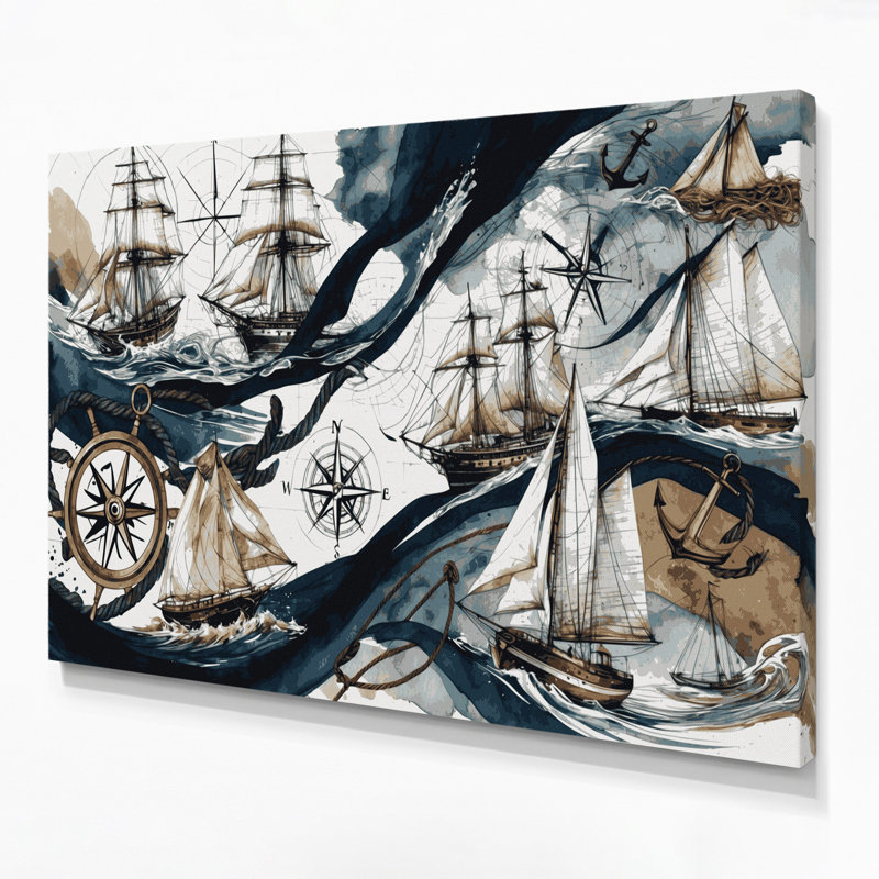 Art nautique sur toile beige, H 20 po x l 30 po