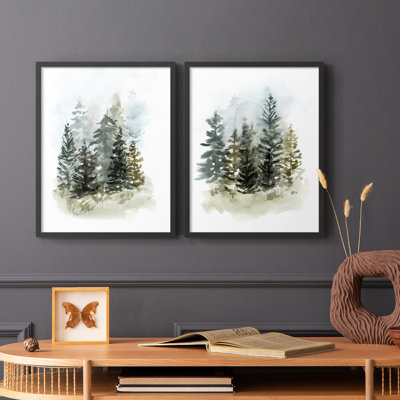 Impression encadrée Washy Treeline I-Premium - prête à être accrochée - aucun clou requis - aucun clou requis