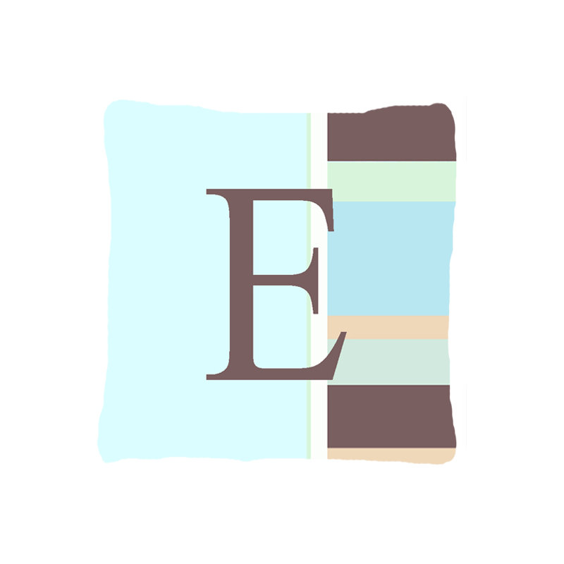Letter Initial Monogram Blue Stripes Indoor/Outdoor Throw Pillow, E