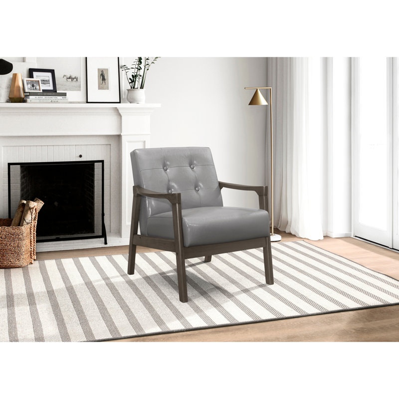 Chaise d'appoint à boutons avec housse grise et base en bois massif pour dossier de siège en tissu d'hévéa