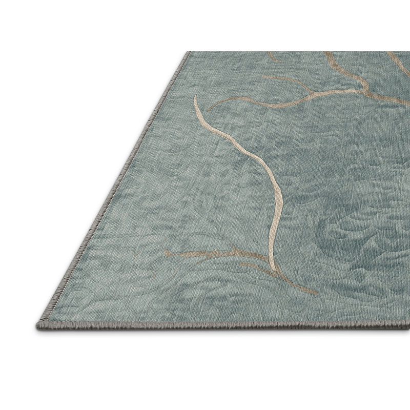 Machine Washable Gray Area Rug, Round 4'