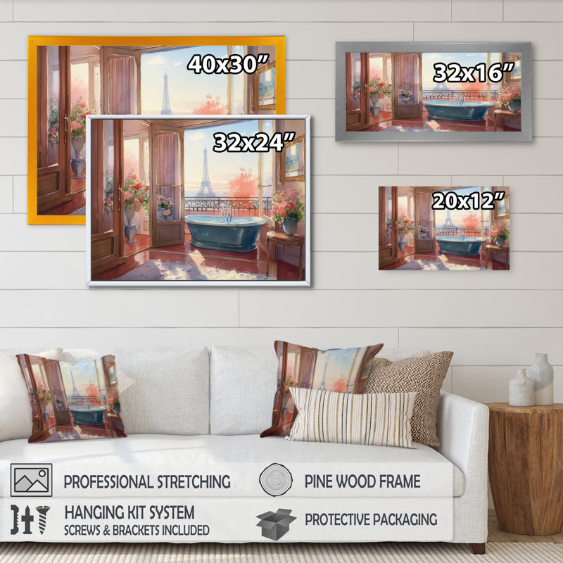 «Ulku Bathaign Bliss With A View of The Eiffel Tower I», reproduction sur toile, H 16 po x l 32 po x P 1 po