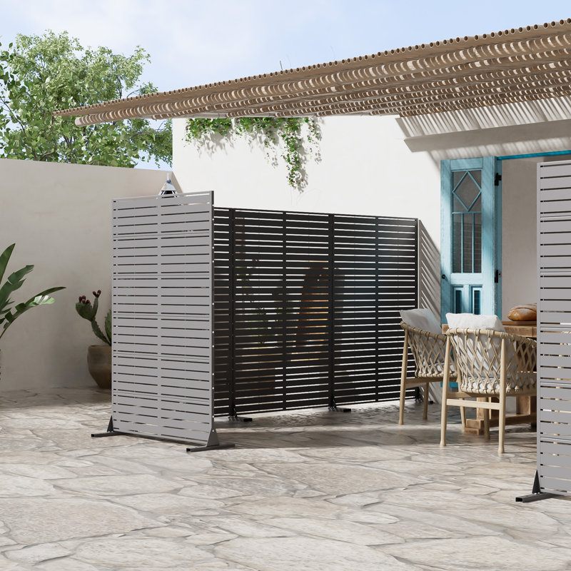 Privacy Metal Screen Fence Panel Horizontal Stripe Pattern, 72" H x 47" W, Gray