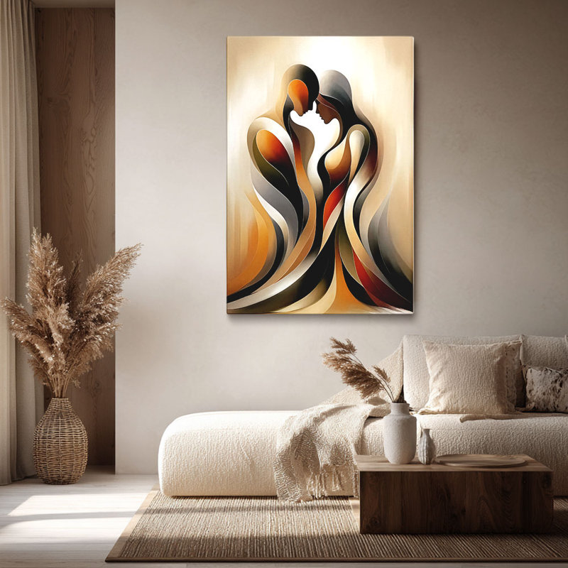 Cadre abstrait tendu abstrait «Intertwined Couple», toile tendue romantique pour studio confortable