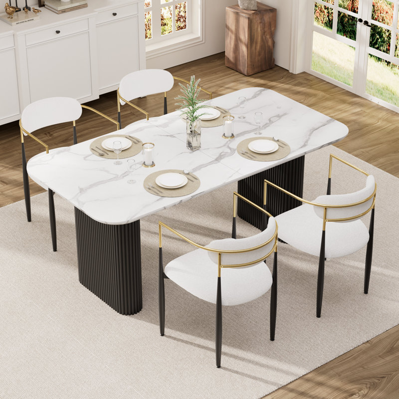 Ensemble de table de salle à manger Marble, 5 pièces: table, 4 chaises, Beige, Noir