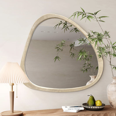 Miroir en bois massif 45 po Miroir mural asymétrique avec cadre en bois et miroir de grande taille, pour le salon, la chambre à coucher, la salle de bain, le couloir ou l'entrée, bois naturel délavé