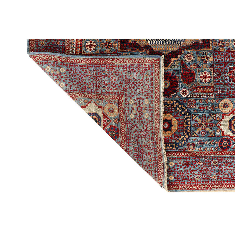 Tapis bleu clair / rouge / noir tissé à la main de haute qualité