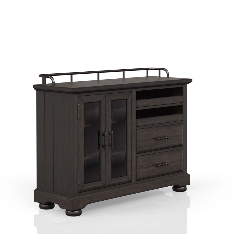 Preciado Dining Server with Wine Storage & Glass Doors – Coffee Elm Veneer