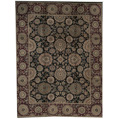 Manchuria Wool Oriental Area Rug in Black/Beige/Wine