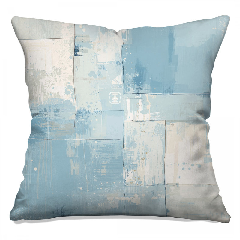 Blue Abstract Patchwork Double Sided Throw Pillows, 14 x 14 inches